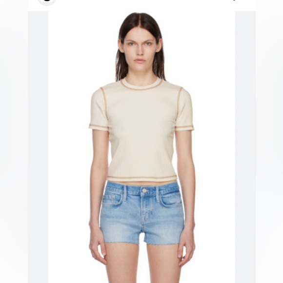 Frame Contrast Stitching Rib Knit Crewneck Tee - Picture 3 of 7